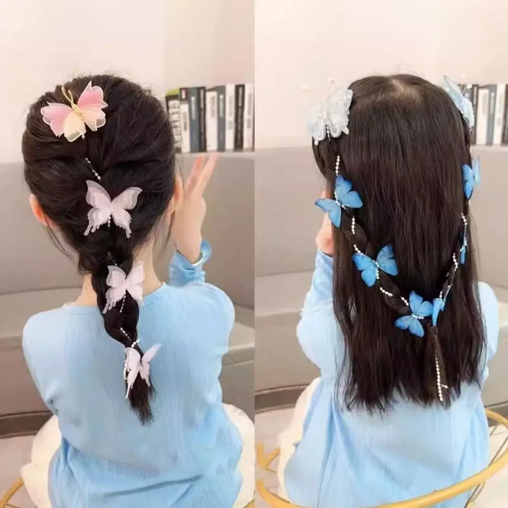 Doce malha pérola trançada hairpin colorido borla meninas presilhas headwear trançado corrente de cabelo