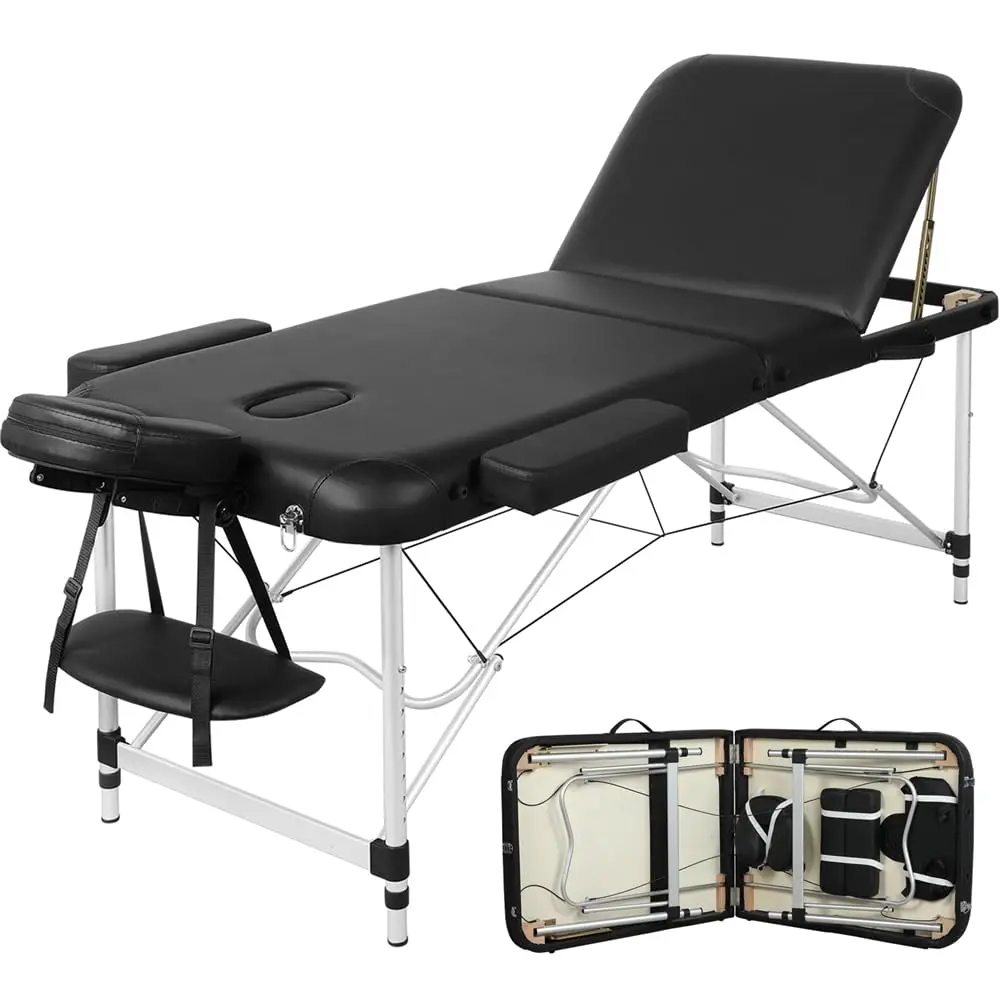 28in Portable Folding Massage Table Adjustable Foam Padded PVC Leather Aluminum Frame Lash Tattoo Bed Salon Home Use, Customized