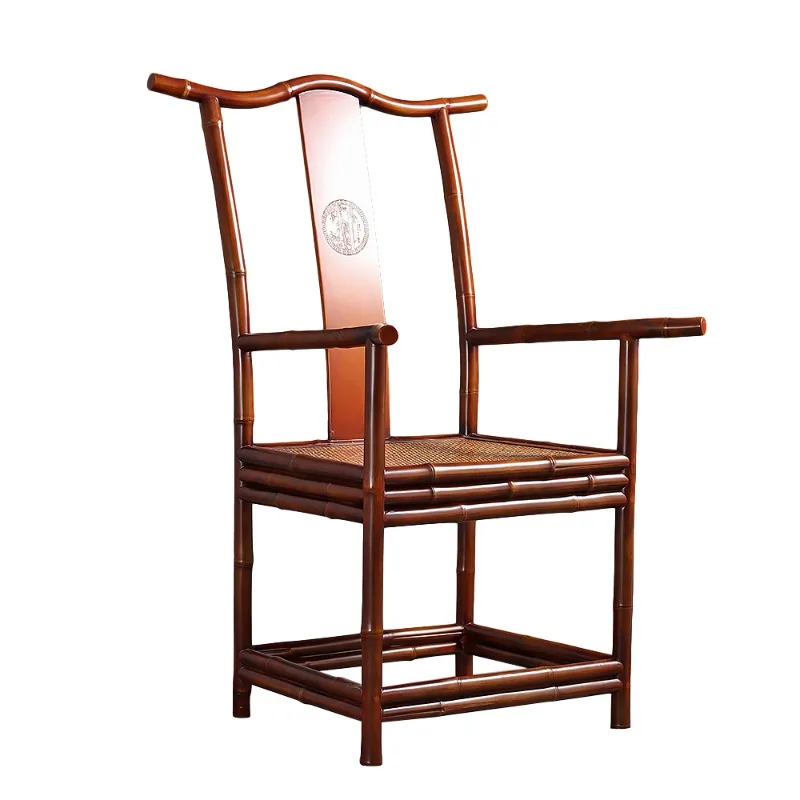 

Ming-style official hat chair, red bamboo furniture classical four-o-head official hat chair