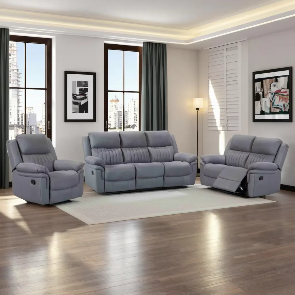 

321 Recliner Sofa Set Manual Modern Comfortable Grey Fabric Recliner Couch Recliners