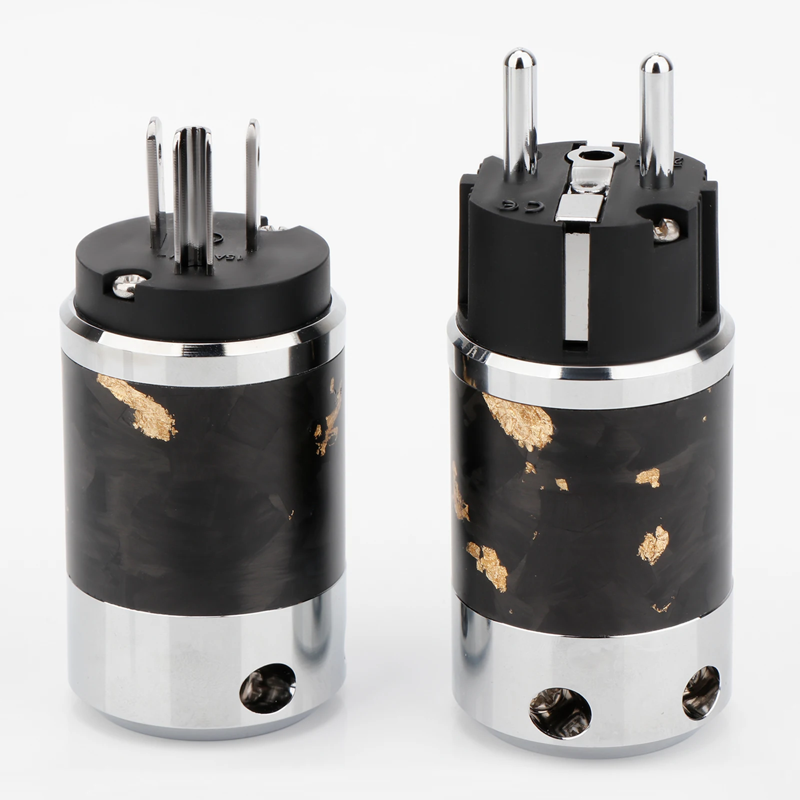 High-End EU/US Schuko Forge Carbon Fiber Shell Rhodium Plated IEC Power Connector Extension Adapter Power Plug for DIY Cable