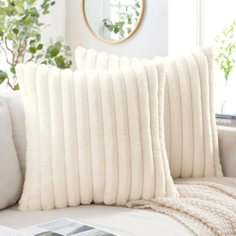 

Faux Fur Decorative Throw Pillow Covers 18x18 Inch Set of 2, Modern Spring Home Decor Soft Plush Couch Pillows Cozy Fluffy Cush