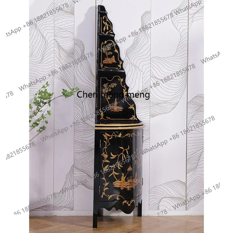 خزانة زاوية صينية مثلثة لغرفة المعيشة، رف زاوية مزخرف لخزانة التخزين #2