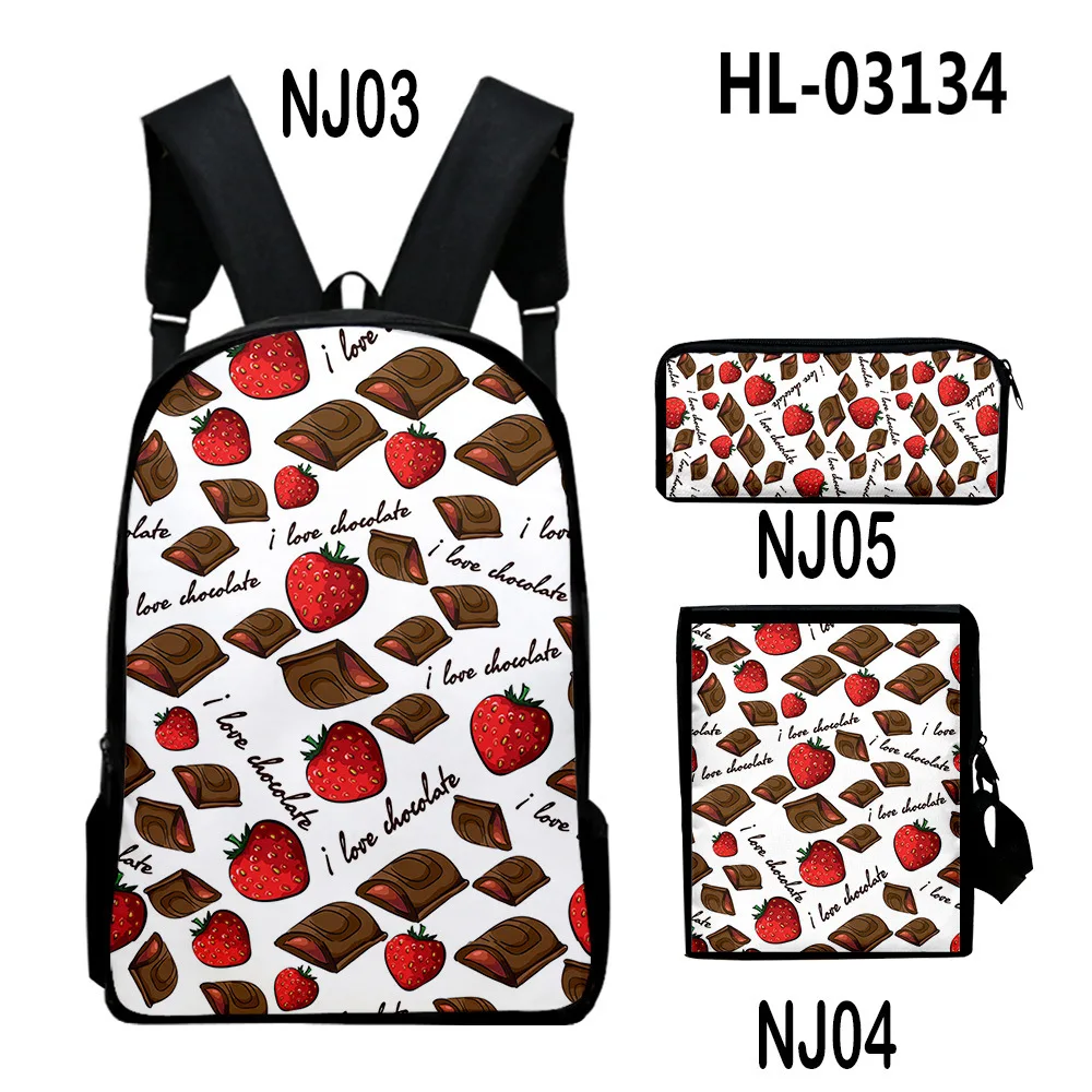 Harajuku Youthful Peculiar Funny food 3D Print 3pcs/Set Student Travel bags Laptop Daypack Backpack Shoulder Bag Pencil Case