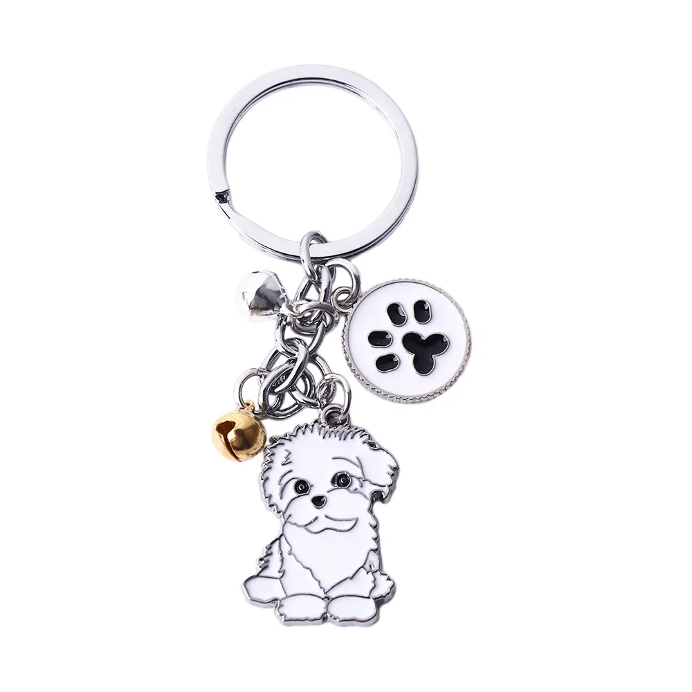 

White Women Maltese Golden Retriever Animal Bell Enamel Dog Keychain Dog Pendant Pet Keyring Pet Keychain