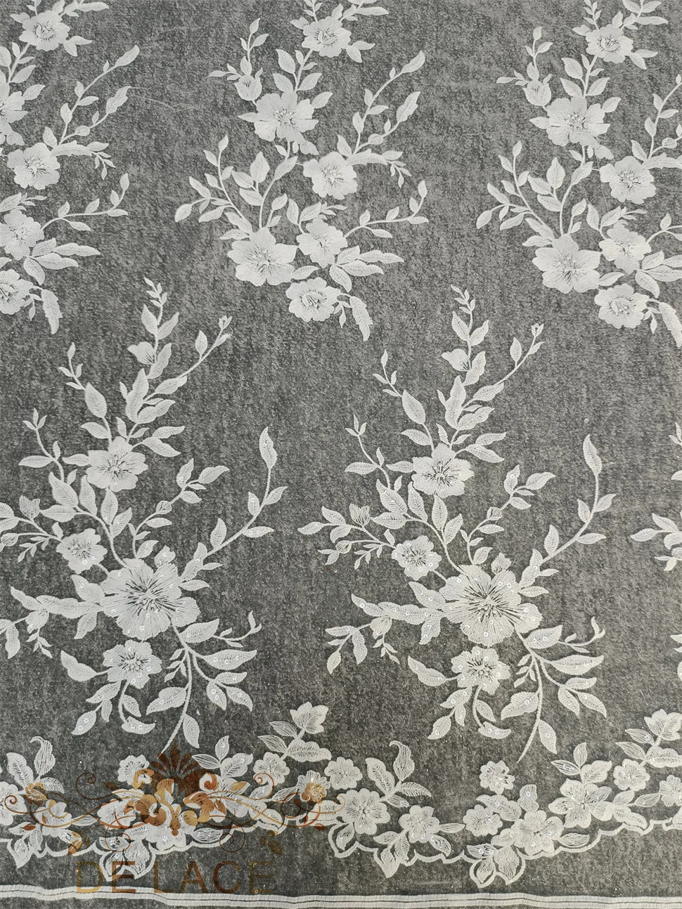 Exquisite Floral Embroidered Lace Fabric Shining Sequins Plant Pattern Wedding Dress High Quality Lace