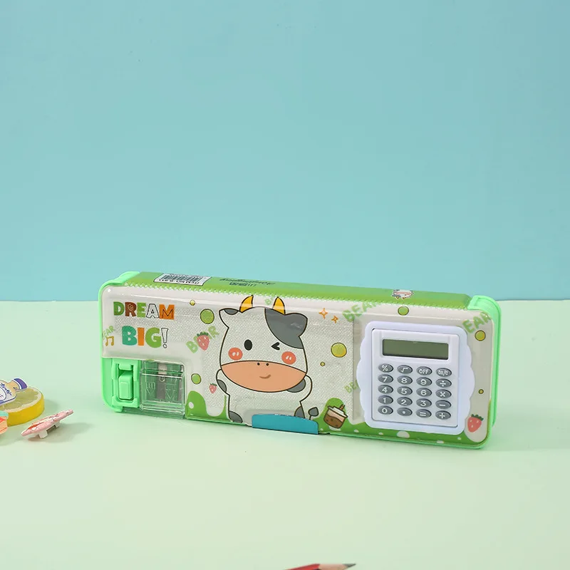 صندوق قرطاسية كمبيوتر إبداعي كرتوني للأطفال مقلمة متعددة الوظائف للطلاب مع هدية مبراة