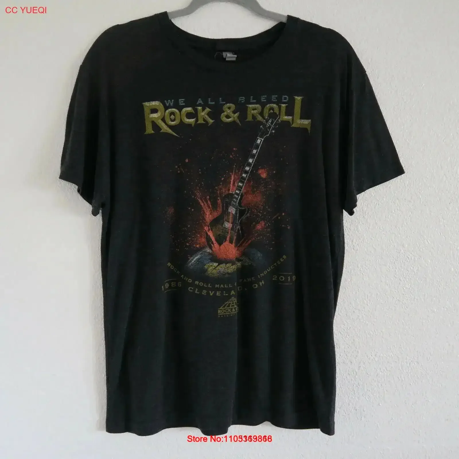 ROCK ROLL Hall Of Fame We All Bleed Gray T shirt Size M vintage Washed Versatile streetwear Soft designer clothes