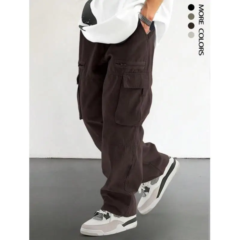 

Loose Men's Casual Pants with kets Color Men's Faion Straight Leg PVC Material ex Winter Collection