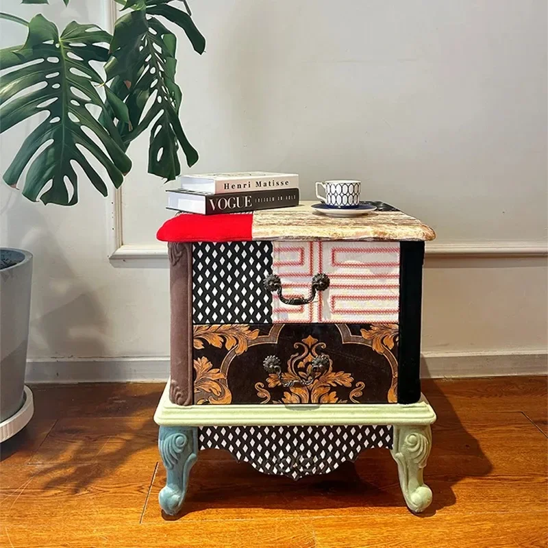 European-style living room side few chest cabinets fabric splicing bedroom bedside table