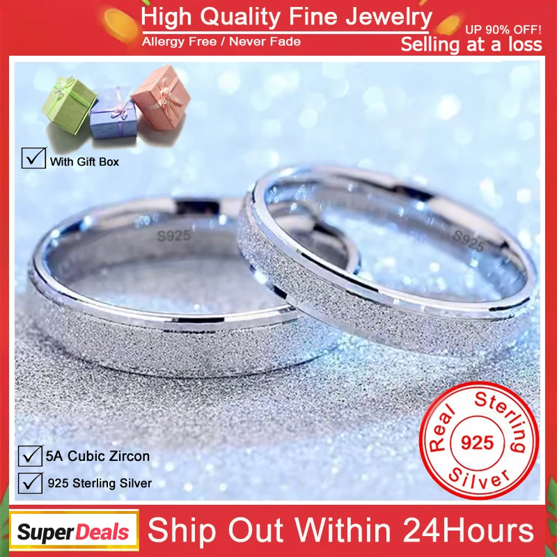 

YHAMNI With Credentials 100% 925 Silver Frosted Rings for Women Men Wedding Band Personalise Fine Jewelry Gift Never Fade