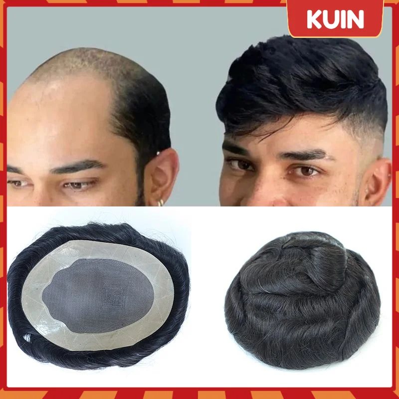 

Men Toupee 100% Indian Remy Human Hair Replacement System Durable Mono And PU Hairpieces Handmade Male Wig Capillary Prosthesis