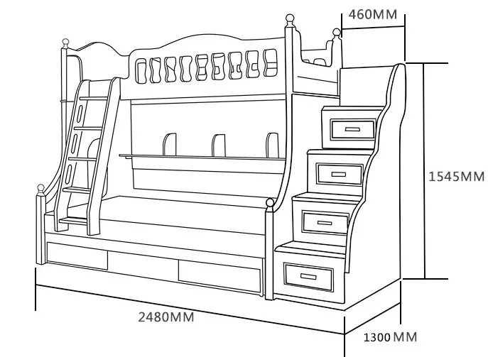 Cama de madera maciza doble para niños y adultos, estante de madera de pino alto y bajo de dos niveles