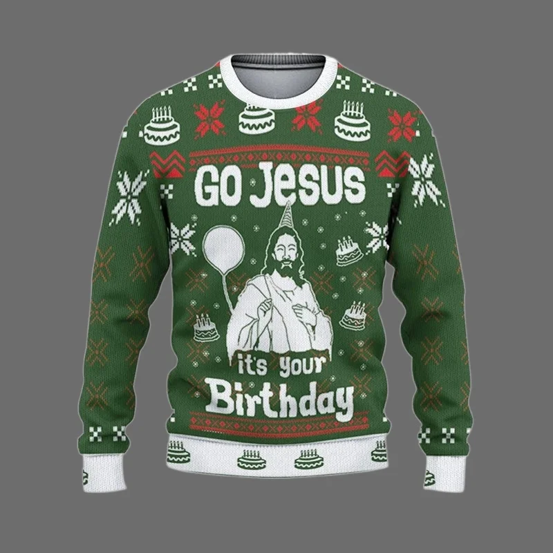 الذهاب يسوع إنه عيد ميلادك عيد الميلاد البلوز ثلاثية الأبعاد طباعة مهرجان موضوع فضفاض س الرقبة سترة قبيحة عيد ميلاد سعيد يسوع الجرافيك 2026 #2