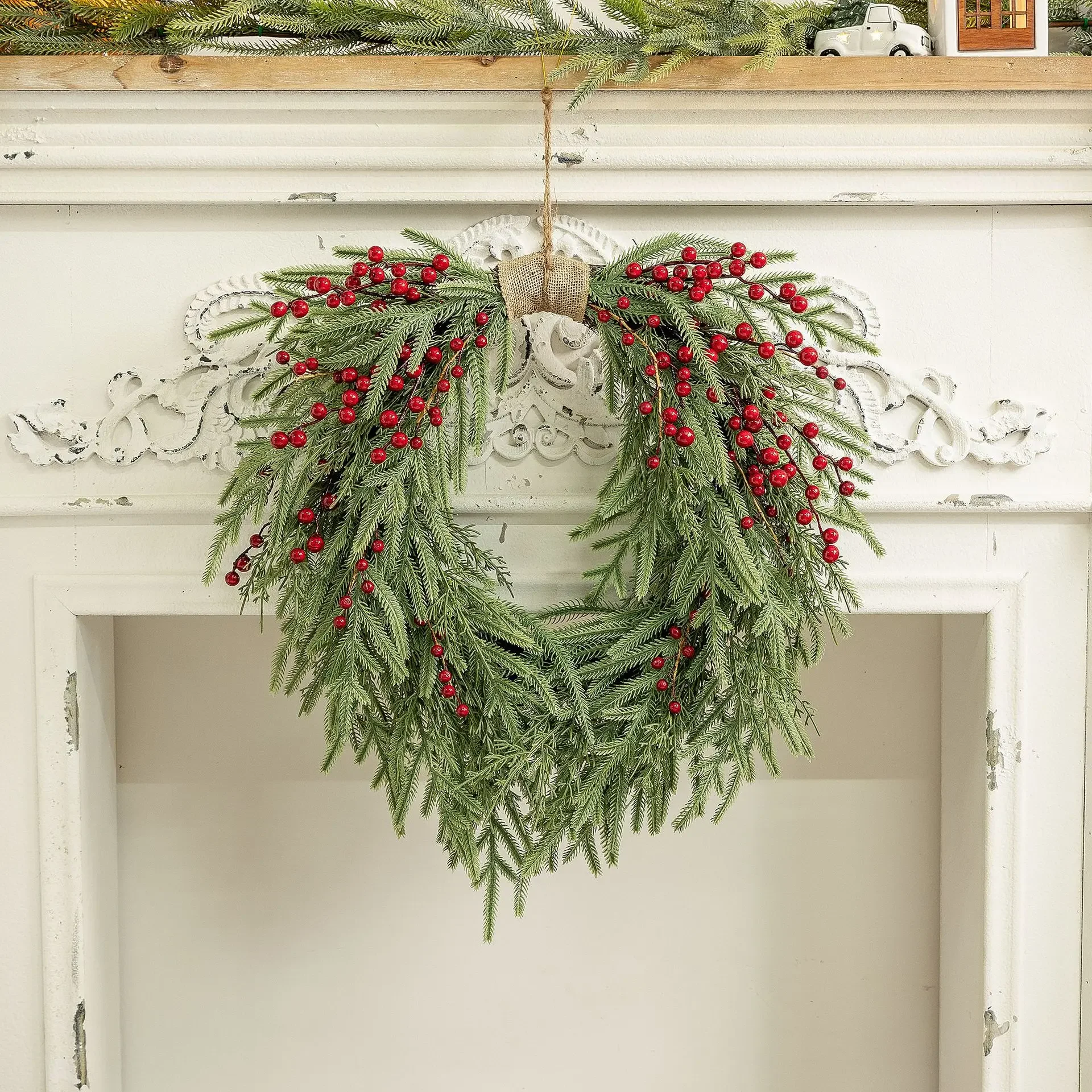 

Christmas Decoration Wreaths 2025 New Christmas 60CM Cypress Leaf Red Berry Pine Wreath for Front Door Hanging Wall Window Decor