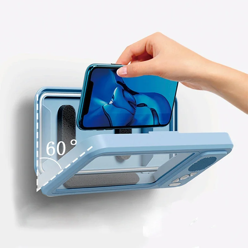 Shower Phone Holder with Bluetooth Speaker IPX4 Waterproof Anti-Fog Touch Screen Wall Mount Phone Holder for Shower Bathroom