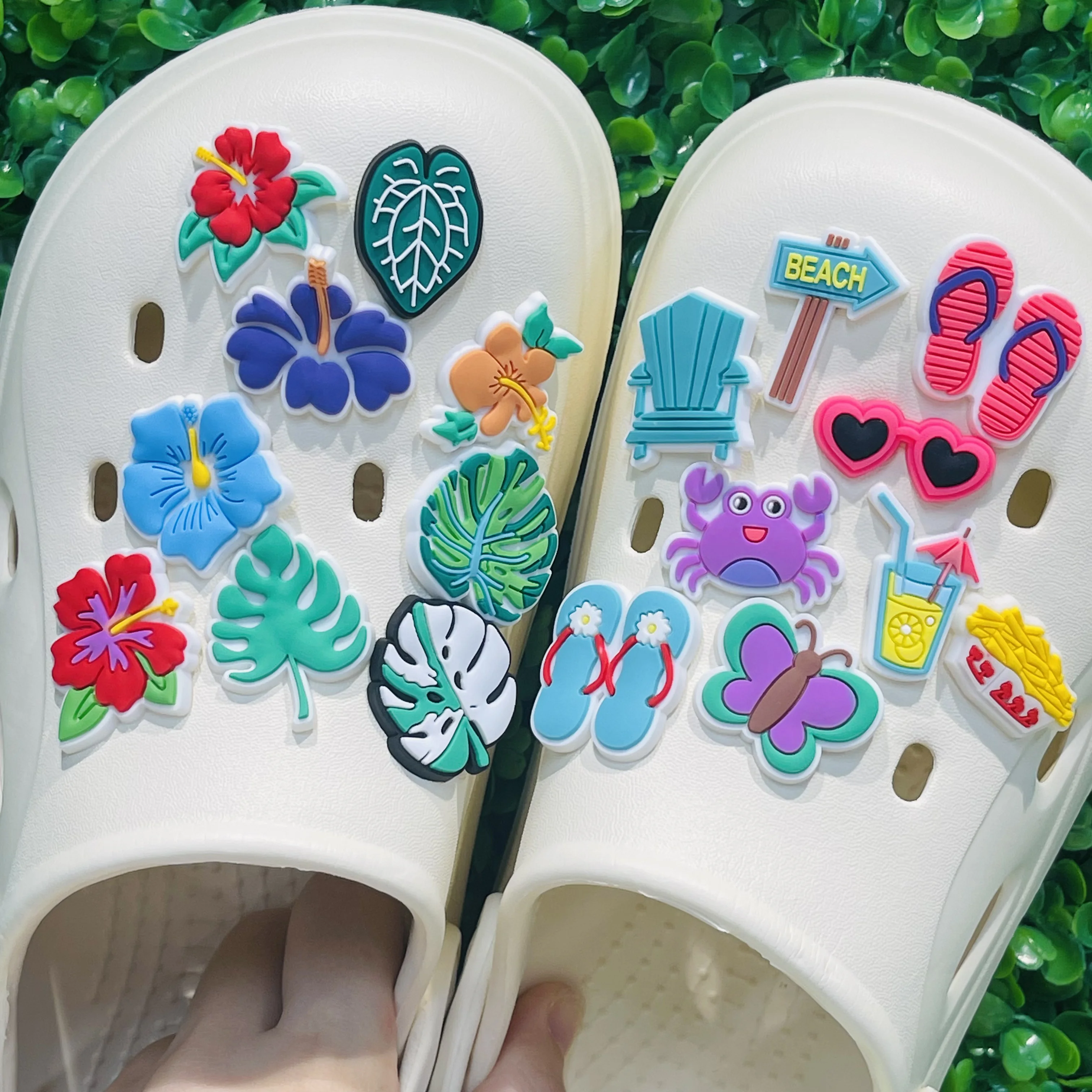 1-18Pcs Mix Flower Drink Beach Crab PVC Shoes Buckle Decorations Cute Boys Girls Clog Charms Fit Bracelet