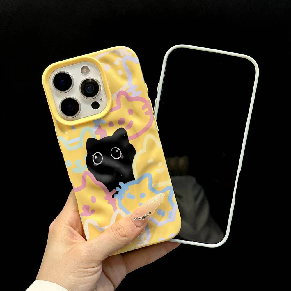 Koreanisches Katzen-Design, Niedliche Weiche Silikon-Handyhülle für iPhone 17 16 15 14 13 12 11 Pro Max 14 Plus 17Air, Falten-Wellen-Design – Detail 6