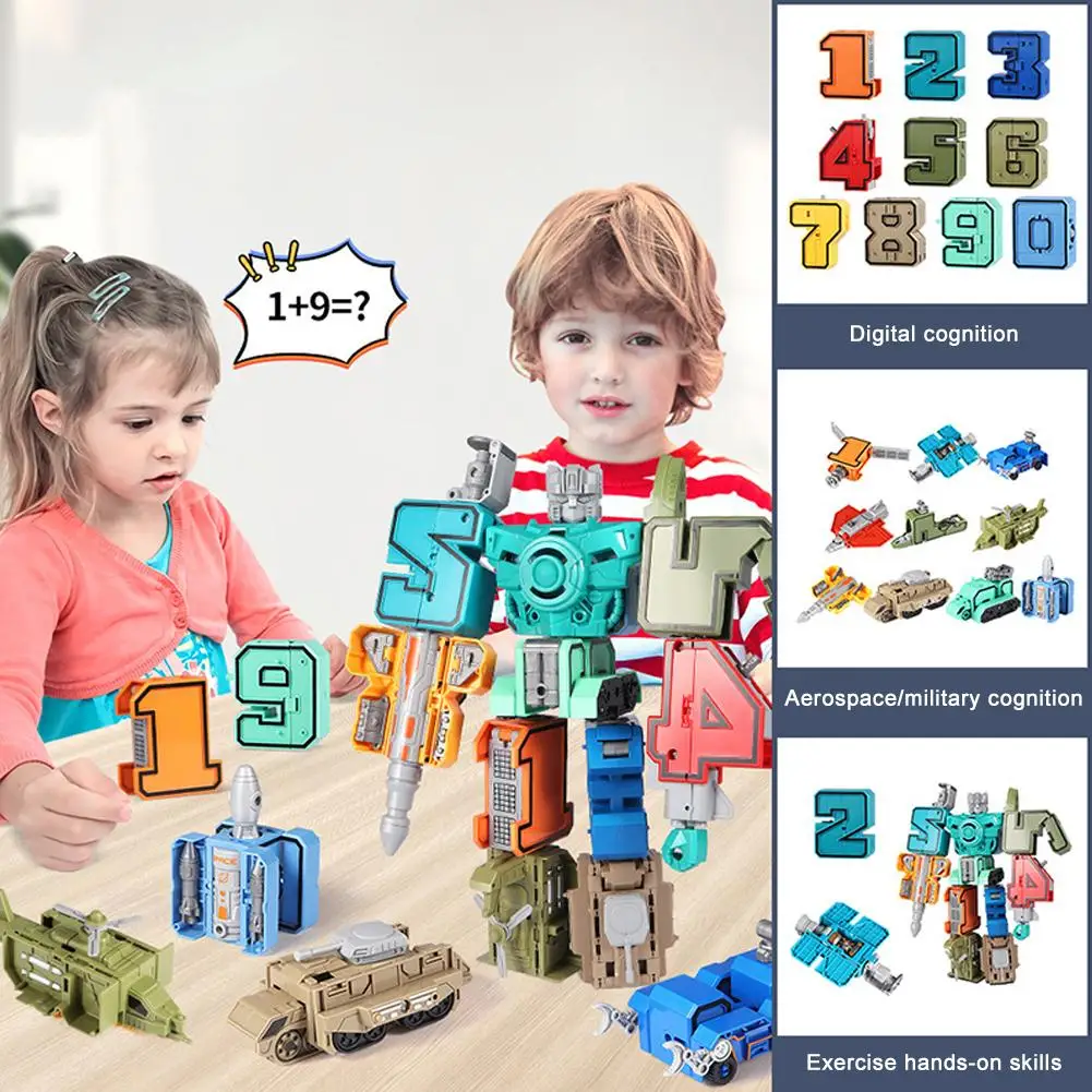 Number 0-9 Kid Digital Assembling Building Blocks Transportation Deformation Letter Toys Figures Transformation Action Warr C3L4