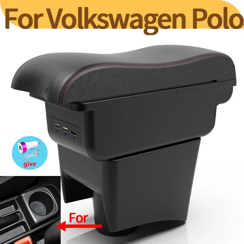 For Volkswagen POLO Mk5 6R Vento 2012-2018 car armrest modified double-layer USB storage box car interior accessory center conso