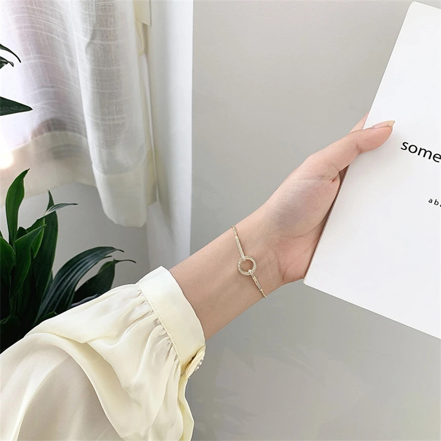 316L Stainless Steel Simple Zircon Circular Ring Adjustable Pull-Out Charm Chain Bracelet For Women Fashion Fine Jewelry Gift