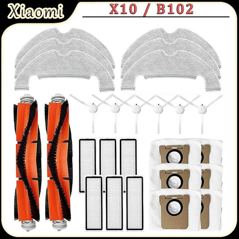 For Xiaomi X10/B102 Robot Vacuum Accessories Main Brush HEPA Filter Dust Bag Side Brush Mop Cloth Replacement Parts