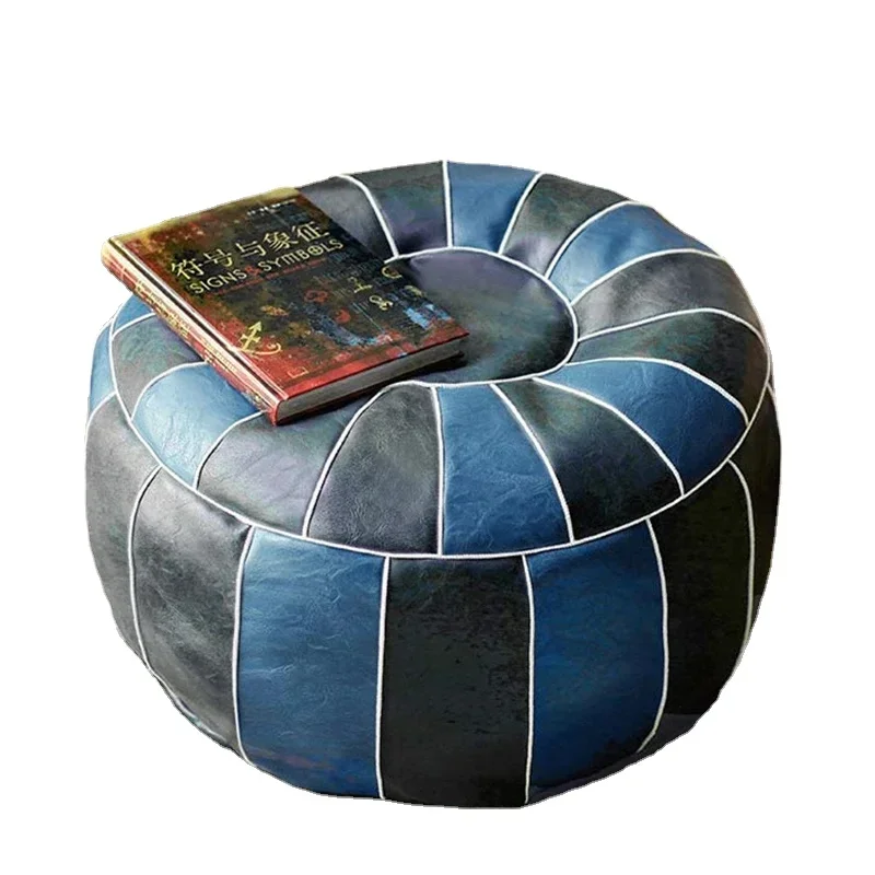 

TT Artificial Leather Moroccan Round Seat Cover Unfilled Embroidered Pouf Cushion Living Room Decor Futon Footstool Covers