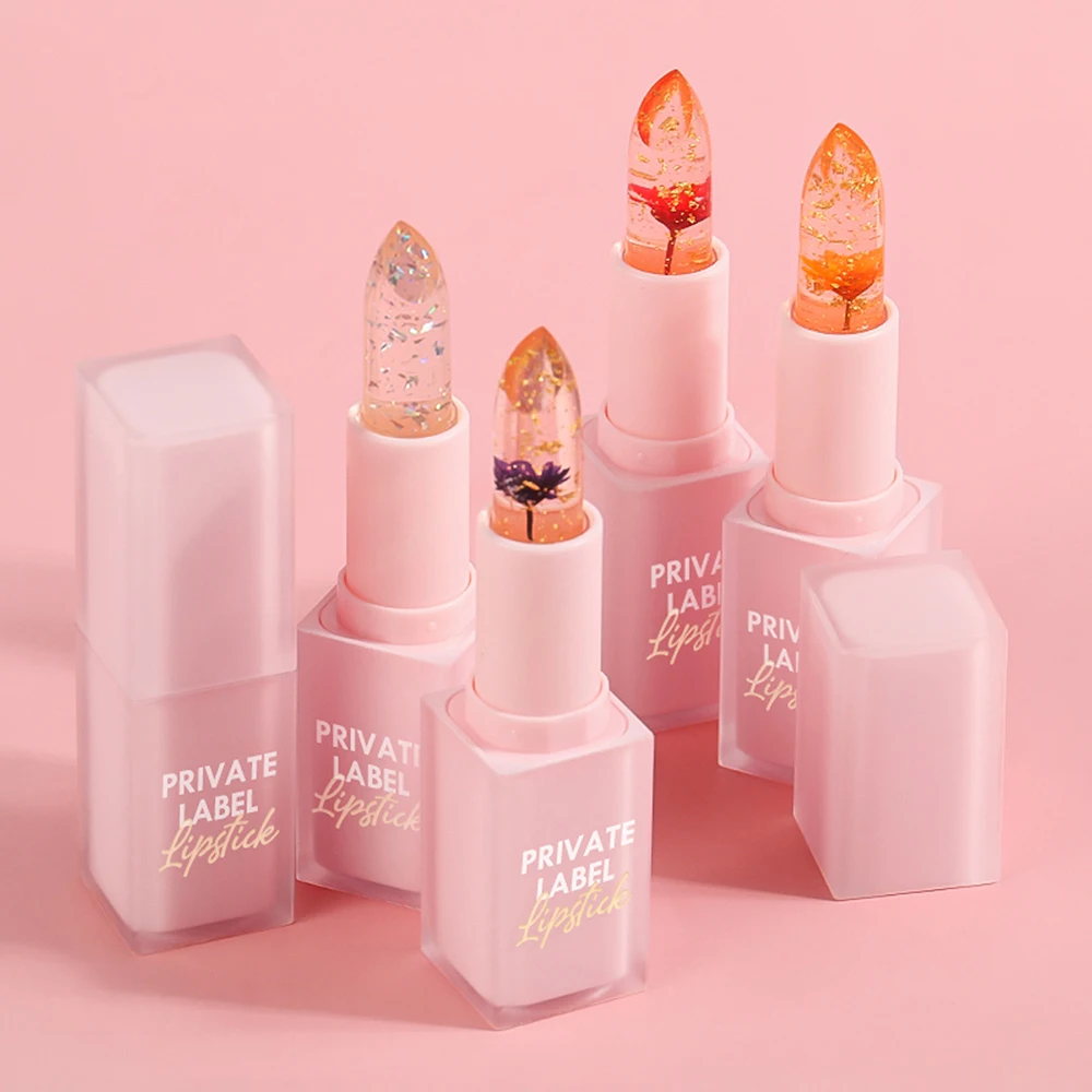 Lip Balm Private Label 12-Color Transparent Flower Gold Foil Color Changing Long-lasting Waterproof Custom Logo Makeup Vegan