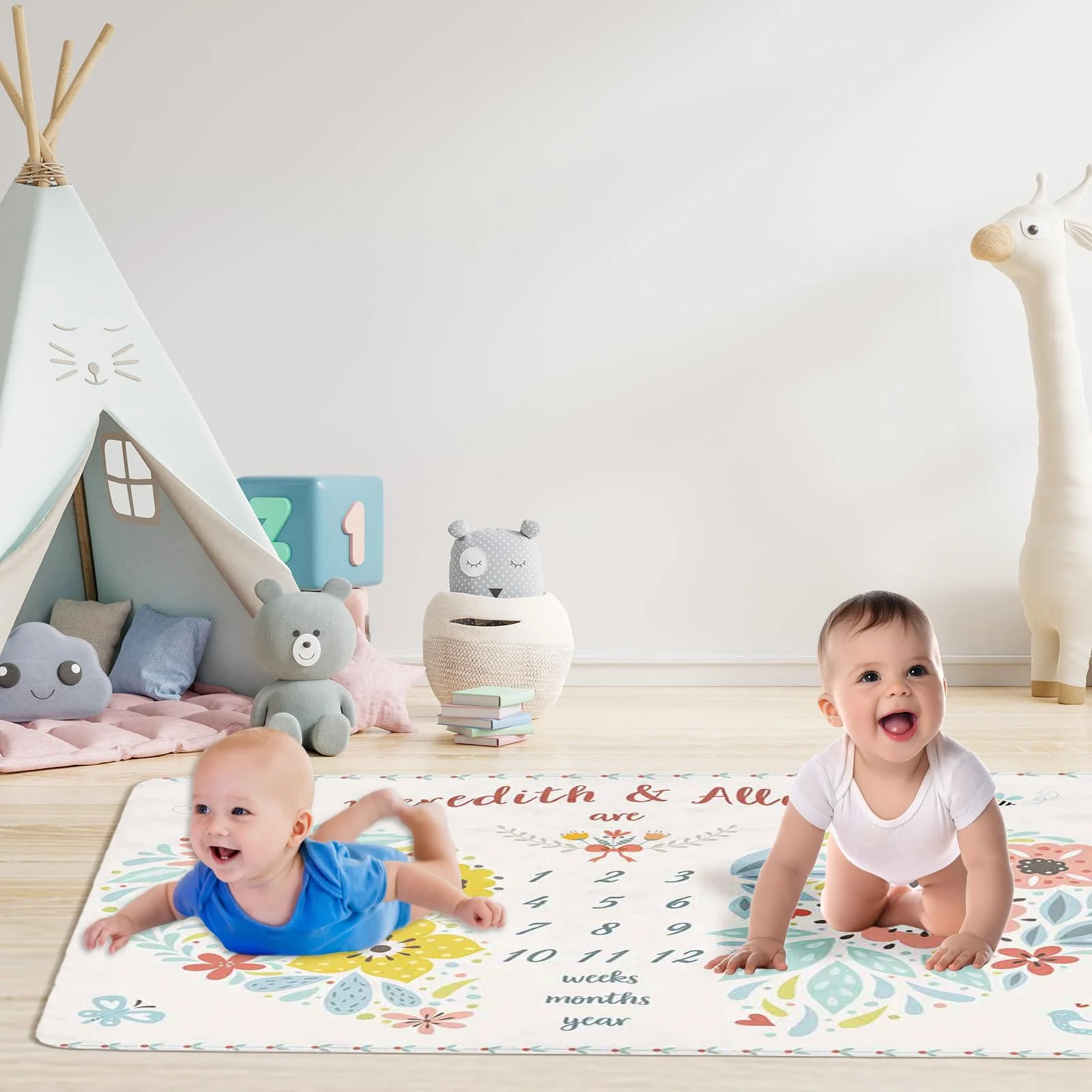 VIKAMA Zwillinge Baby Meilenstein Monatliche Fotografie-Hintergrunddecke Baby-Shower Erinnerungsgeschenk