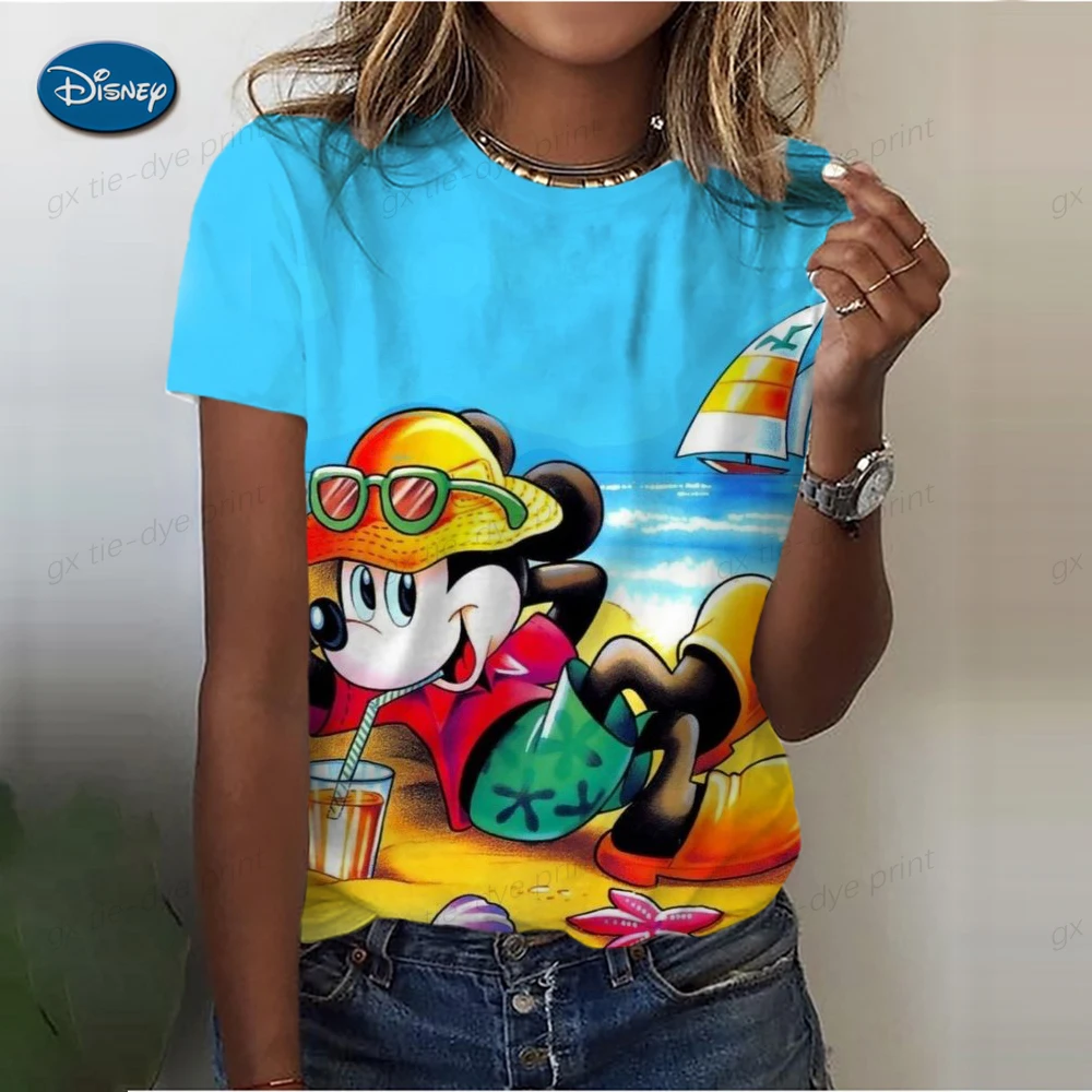 Fashion Women Blouse 2024Sexy Tops For Woman Disney Mickey Mouse Print Short Sleeve T-shirts Plus Sized Women\'s Y2k Clothes