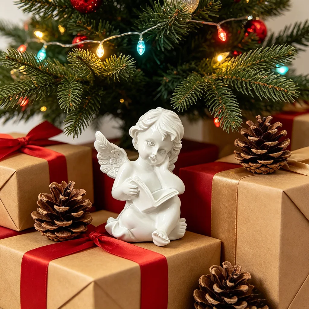 White Angel Resin Statue Vintage Cherub Sculpture Cute Fairy Figurine European Home Decor Room Aesthetic Bookshelf Ornament Craf