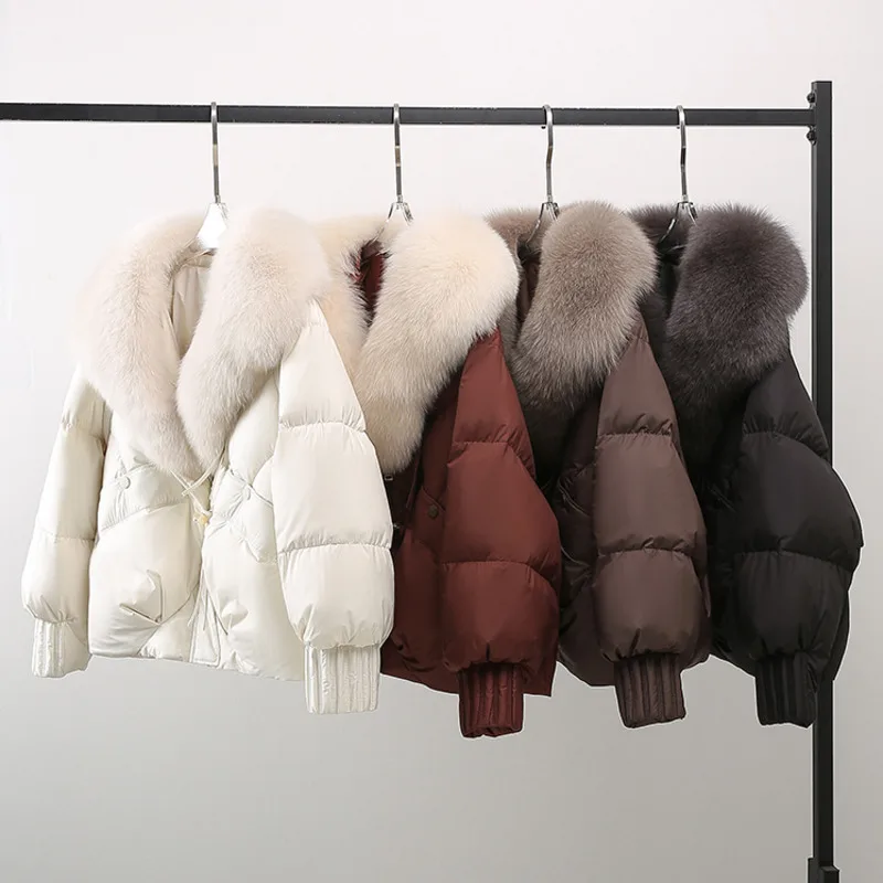 Autumn Winter Big Fur Collar Jacket Women Outerwear Thick Cotton Padded Warm Loose Casual Short Parkas Female Copped Bubble Coat