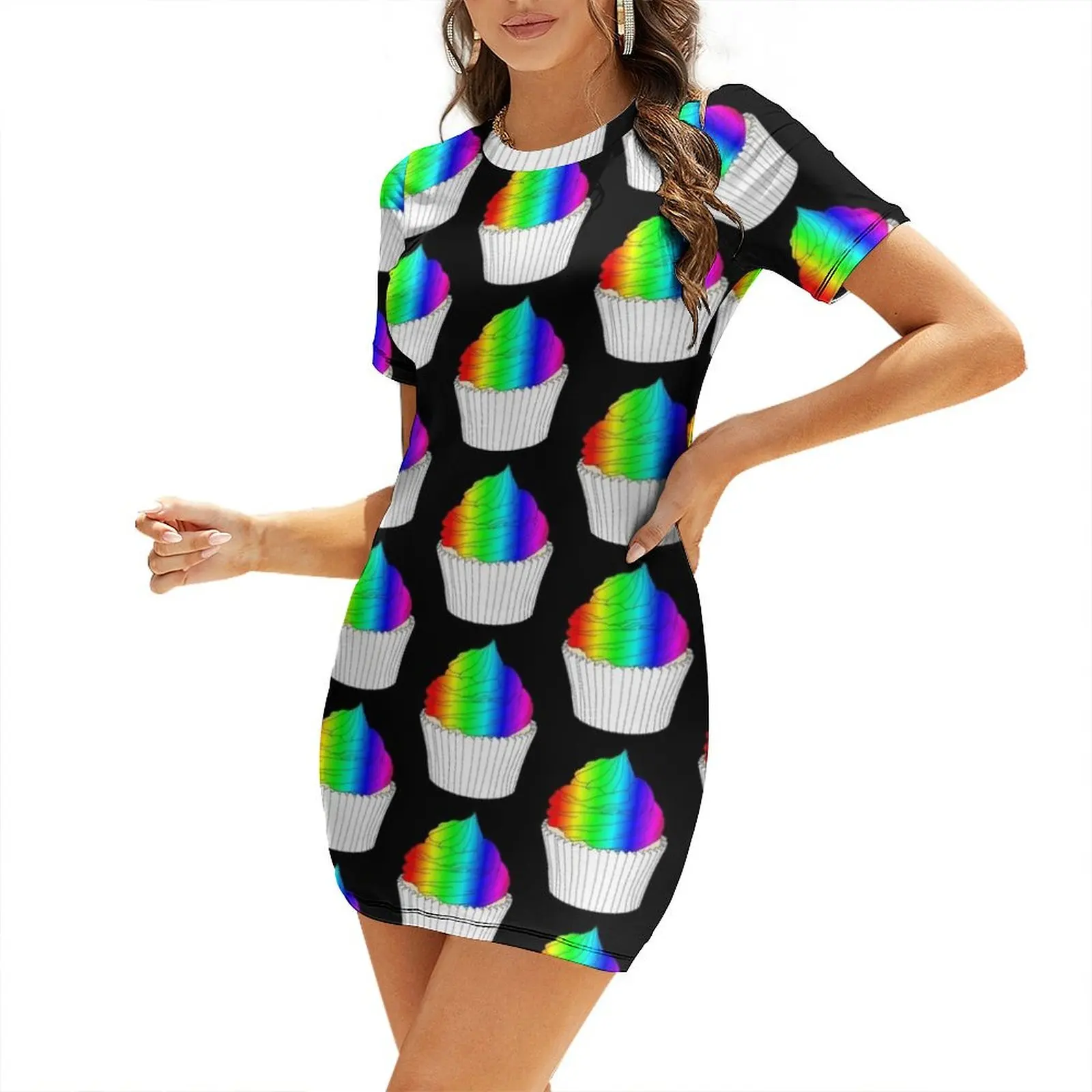 Colorful Rainbow Cupcake Short Sleeved Dress Dresses for wedding party summer dress womens 2025 Beachwear