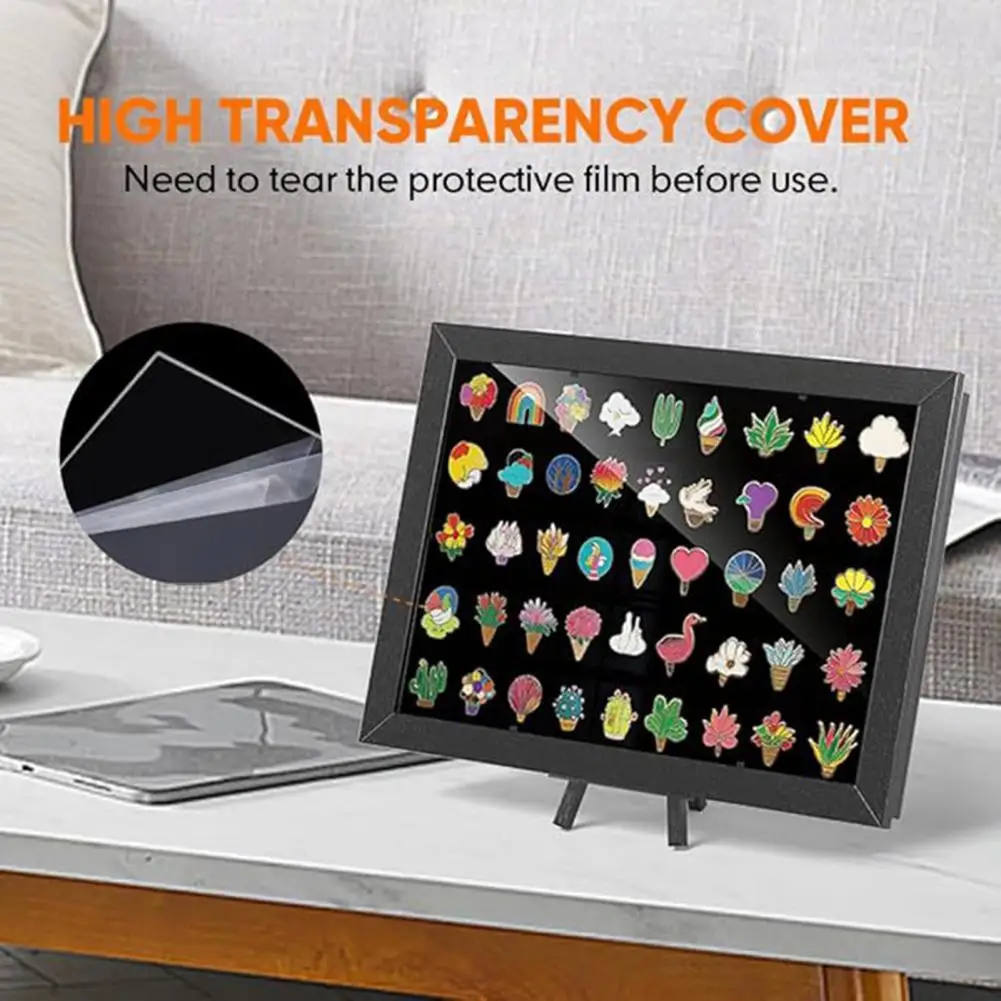 

Enamel Pin Display Case Large Capacity Dustproof Easy to Install Tabletop Black Pin Display Board Wall Hanging Enamel Pin Holder