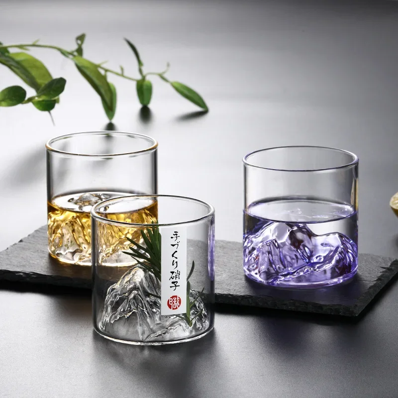 Fuji Mountain Retro Japanese Glass Cup Japanese Handmade Tea Cup Whiskey Wine Cup Tibetan Mountain Water