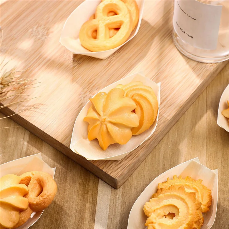 150PCS Disposable Sushi Boats Appetizer Plates Wood Appetizer Plates Wooden Food Trays Sushi And Sashimi Party Kits