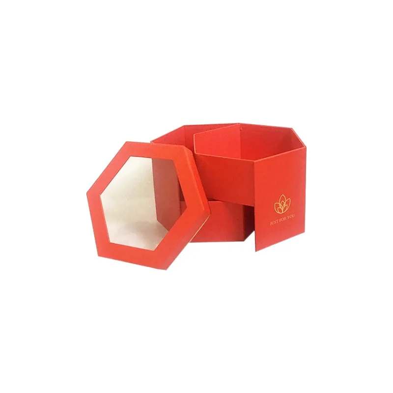 

Hexagonal Rotating Gift Box with Clear PVC Window, 2-Layer Chocolate Flower Holder for Valentine’s Christmas Holiday Gifts