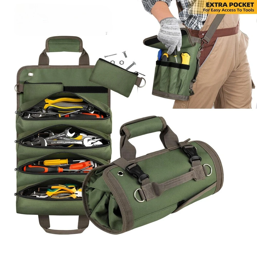 Tool Bag Organizer - Small Tool Bag With Detachable Pouches , Heavy Duty Roll Up Tool Bag Organizer With 6 Tool Pouches