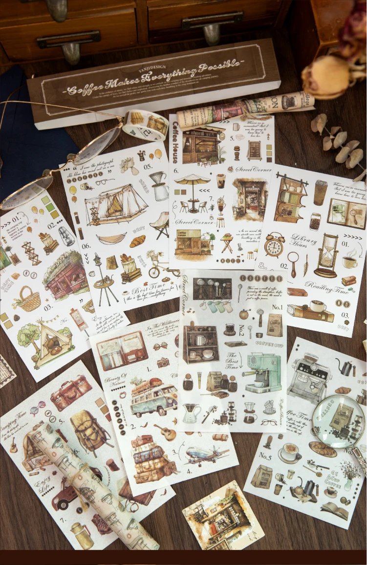 Journal GO 65-teiliges Set Retro Journaling Geschenkbox, Komplettes Vintage Scrapbook-Kit mit Papier & Aufklebern für Planer, Junk Journals – Detail 12