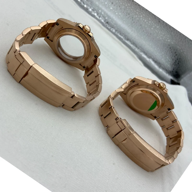 Cassa per orologio in acciaio inossidabile 40mm in oro rosa cinturino da 20mm zaffiro per Seiko Nh35 Nh36 Nh34Nh38 Miyota8215 Eta2824 quadrante 28,5 mm sub gmt