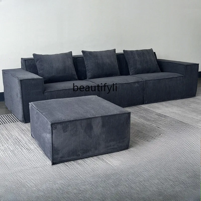 Compressed Tofu Block Sofa Corduroy Fabric Big Black Cow Pure Sponge Frameless Living Room Sofa