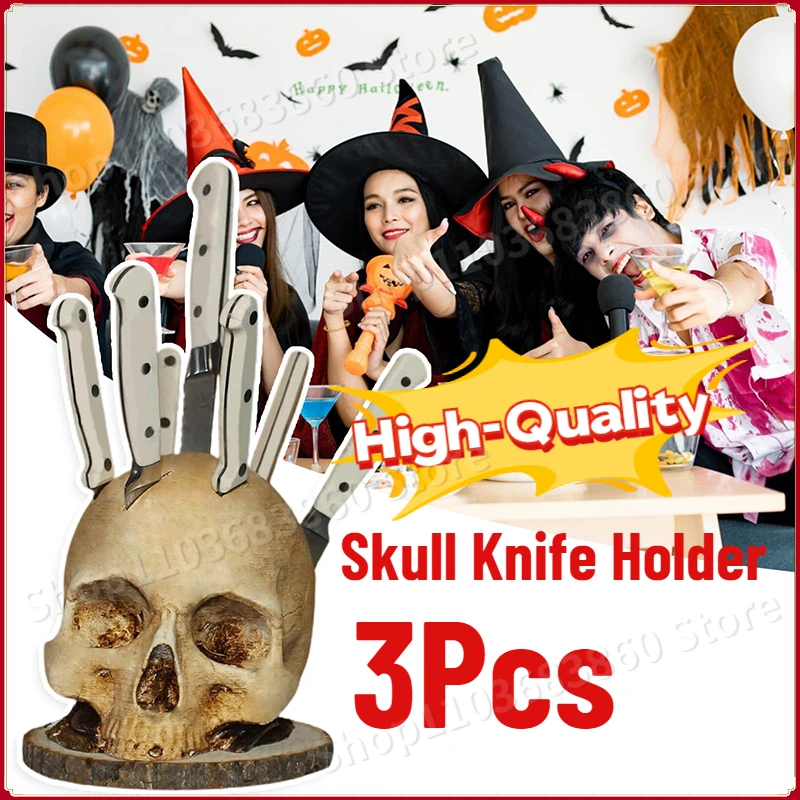 2024 Hot Kitchen Knives Holder Skull Knives Stand Scary Party Storage Rack Decoration Horror Head Rack Knives Organizer