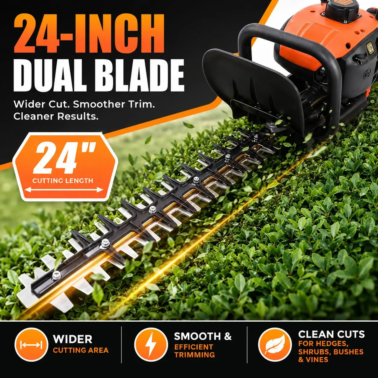 Gas Powered Hedge Trimmer Bush Tree Trimmer 43CC 2-Cycle with Pole Saw 24-Inch Dual-Action Blade Long Reach Multi-Function Tool for Lawn & Landscaping