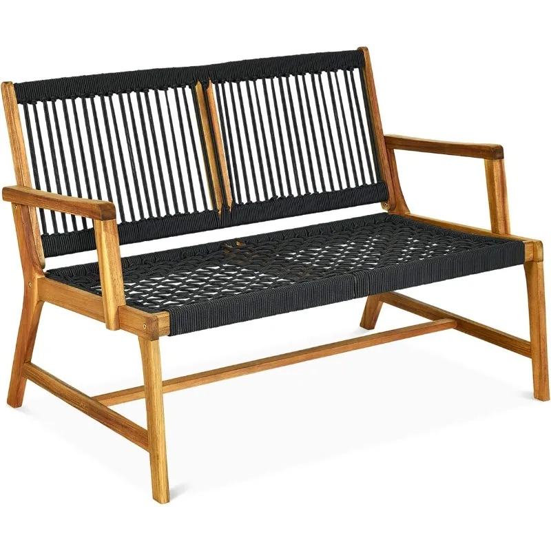 Tangkula 2-Person Patio Acacia Wood Bench Loveseat Chair,Outdoor Patio Bench Acacia Wood Bench in Teak Oil Finish,Patio Loveseat