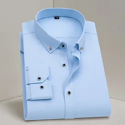 Hot Sale New Men's Business Dress Shirt Long Sleeve Camisa Social Diamond Button Wedding Formal Slim White Shirts Men Clothing