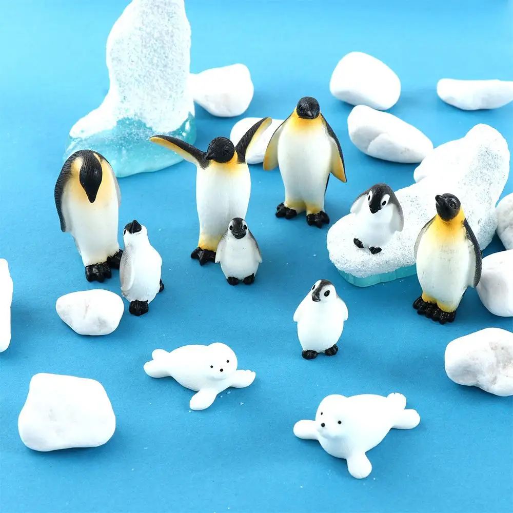 Cute Penguin Figurines Miniatures Creative Resin Iceberg Seal Model Winter Fairy Garden Ornament for Home Decoration