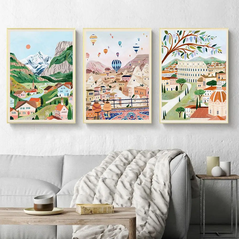 Positano,Amsterdam,Lisbon,Barcelona,London,Florence,Switzerland,Rome,Cappadocia,Paris,Capri,Venice Travel Poster Gift Home Decor