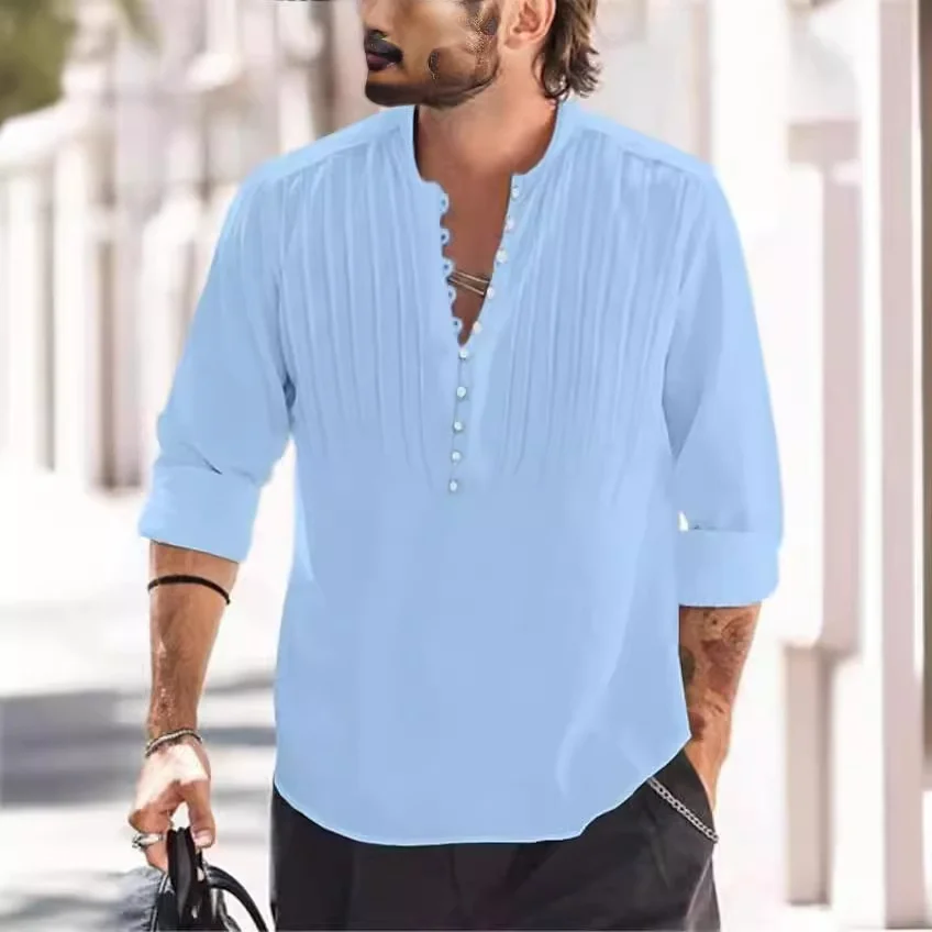 

New Spring Cross-Border Men's Long Sleeve Casual Shirt Multiple Buttons Business Style Elastic Fabric Sporty Britsh Style Str...