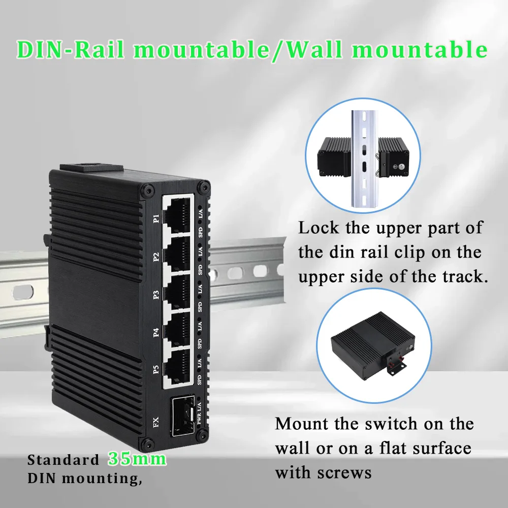 産業用イーサネットファイバースイッチ,5 rj45 1 sfp,5ポート,10 mbps,100 mbps,1000mbps,Dinマウント,ギガビットイーサネットスイッチ,aiuminiumシェル