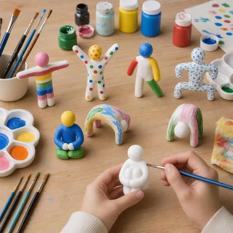 8Pcs Unpainted Chameleon Stickman Figurine Set, Paint & Hide Style Blank DIY Miniature Wacky Poses Craft Statue